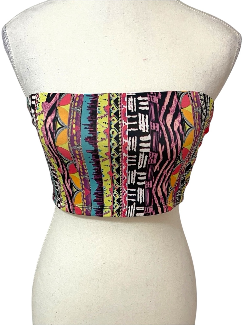 stradivarius Neon Tribal Print Strapless Crop Top Size Small